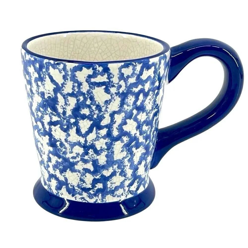 Vintage Two Bears Pottery Stoneware Coffee Mug Blue White Speckled Design